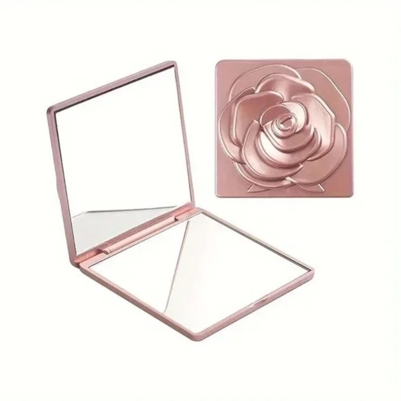 Rose Gold Camelia Rose Flower Magnifying Travel Mirror - Picture 1 of 1